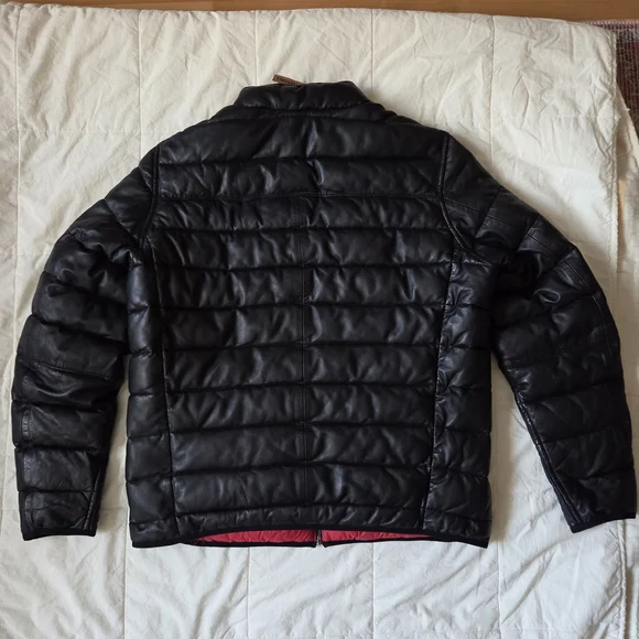 Men's Black/Red Lambskin Reversible Puffer Jacket MISSANI LE COLLEZIONI - Picture 4 of 11